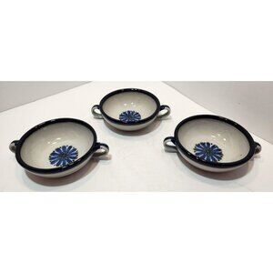 Vtg Ken Edwards El Palomar Guadalajara Blue Double Handled Soup Bowls Set Of 3